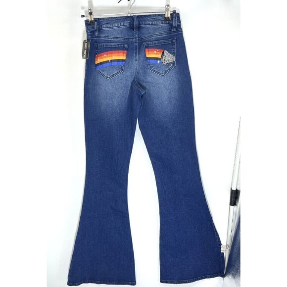 STAR WARS x Hot Topic Han Solo Millenium Falcon Bell Bottom Jeans Jr Size 3 - Picture 1 of 16